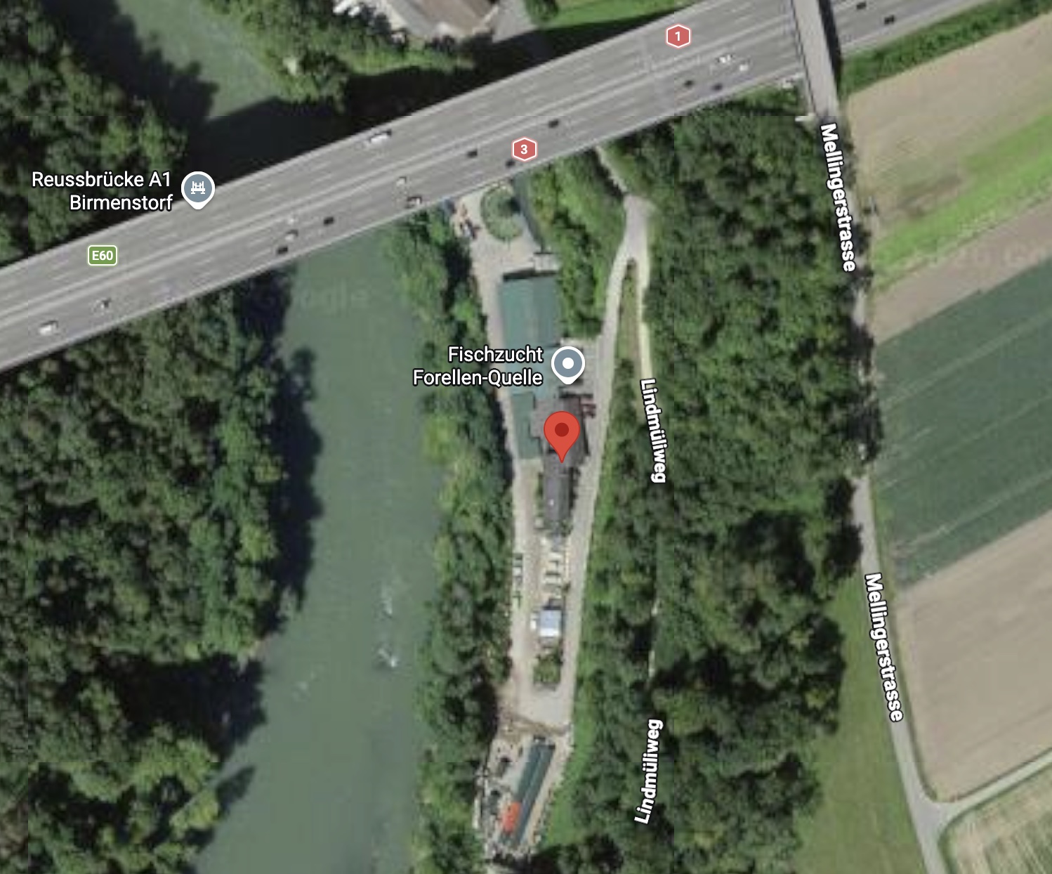 Satellitenbild des Festivalareals am Lindmüliweg in Birmenstorf (AG)